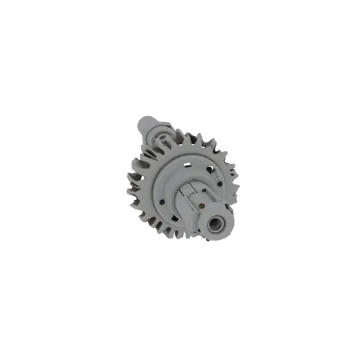Modèle 3D d'une paire d'engrenages à vis sans fin avec réduction 54:1, composé d'un arbre à vis et d'une roue à vis avec dent