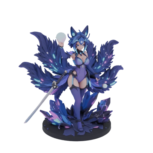 Neon Cyber Kitsune 3D Figurine
