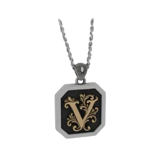 Ornate Letter V Pendant Necklace 3D Model