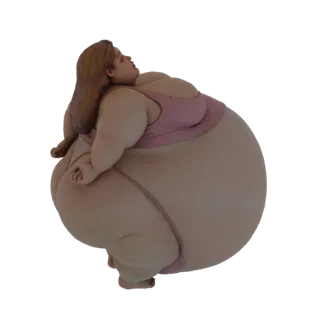 Modèle 3D d'une femme corpulente en maillot de bain rose, vue de profil avec la tête penchée en arrière.