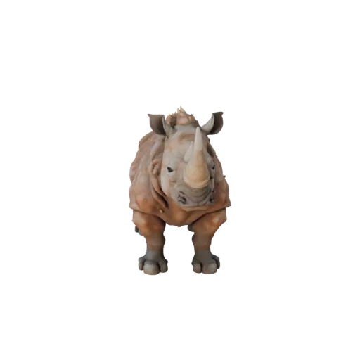 Modèle 3D de rhinocéros low poly, vue de côté caméra de jeu, asset animal low-poly avec anatomie claire, masse corporelle nat
