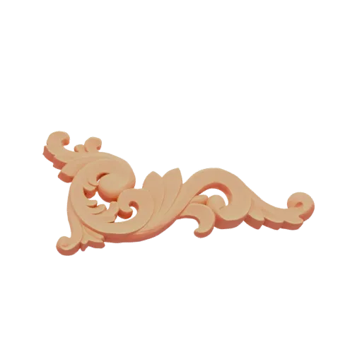 3D model render of an ornate, flowing scrollwork decorative element with intricate curves and flourishes.