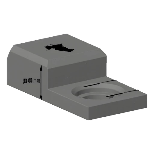 3D render of a white, rectangular machined part with a circular indentation and '80.00 mm' measurement marking.