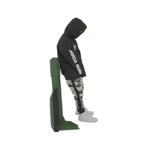 Teenager Leaning on a Green Post