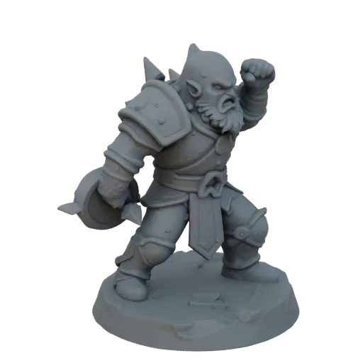 Figurine STL Guerrier Nain Fantastique en Charge, rendu trois-quarts de table, figurine héroïque imprimable en résine avec pi