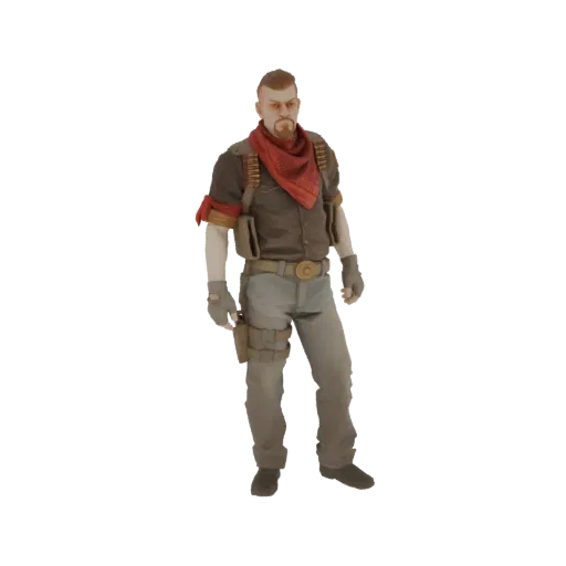 Modèle 3D d'un mercenaire du désert masculin portant un bandana rouge, une bandoulière, un gilet tactique et un pantalon gris