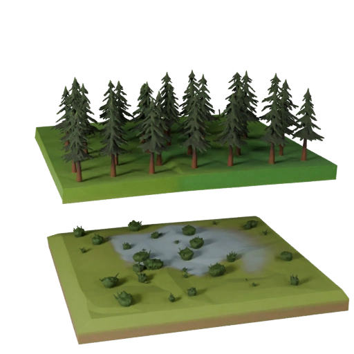 Bioma Fiume Taiga Low Poly 3D Biomi per Livelli di Gioco