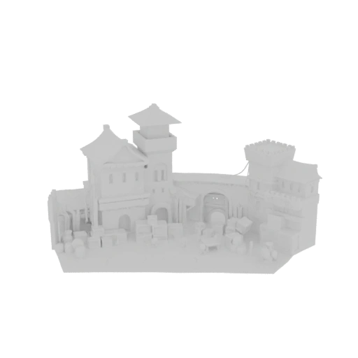 Porte de ville médiévale avec pont et étals de marché Modèle 3D
