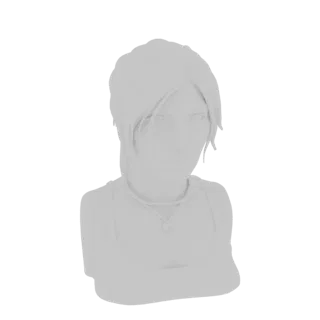 Render de modelo 3D de um busto de Lara Croft, mostrando sua cabeça e ombros com os braços cruzados.