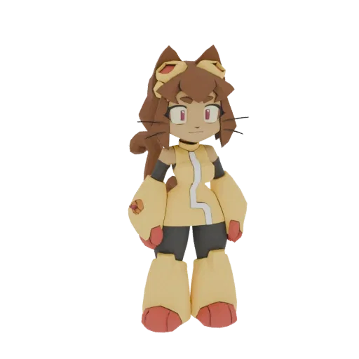 A 3D render of a stylized cat girl character designed to look like a papercraft model, standing against a white background.