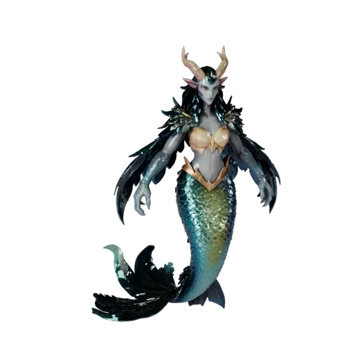 Modello 3D sirena low poly, vista laterale della telecamera di gioco, asset animale low-poly con fusione di anatomia fantasy,