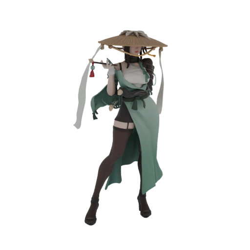 Geisha with Straw Hat and Flute
