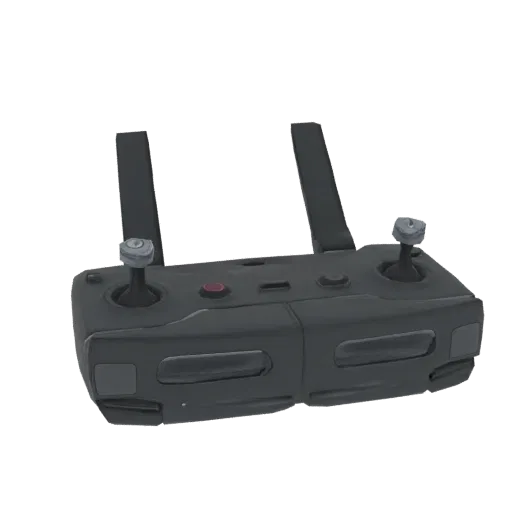 3D model of a DJI Mavic Air 2 drone remote controller with foldable joysticks and buttons, set against a black background.