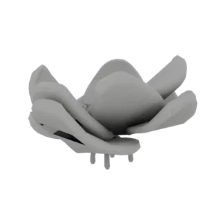 Uma renderização 3D de uma flor estilizada em floração com pétalas suaves e fluidas em cor cinza neutra, contra um fundo bran