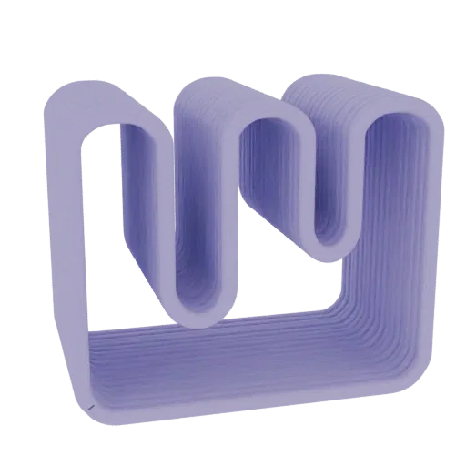 3D model of a modern abstract sculpture with continuous wavy loops in a soft lavender color, against a white background.