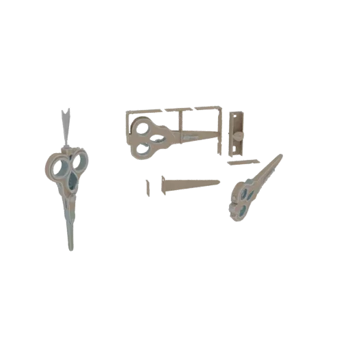 3D model of articulated barber scissors with metallic finish, presented on a black background.