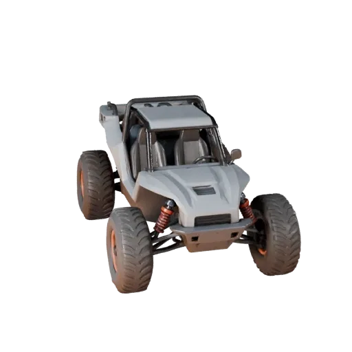 Modello 3D Buggy da Rally nel Deserto, vista di gioco a tre quarti, asset veicolare pronto per Unity con silhouette costruita
