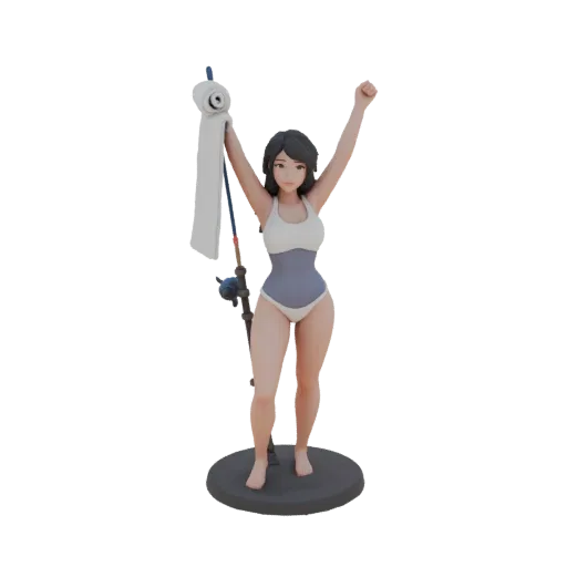 Modèle 3D de fille en maillot de bain tenant une serviette, en forme de porte-canne à pêche