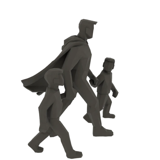 Father and Two Children Walking