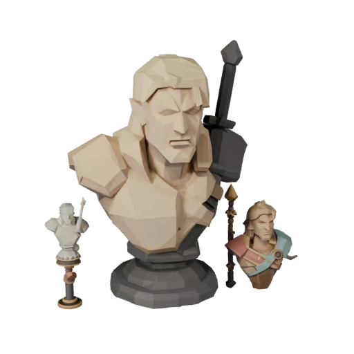 Low Poly Fantasy Hero Bust | Game Engine PBR Asset Pack