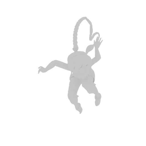 3D model of an anime girl in a dynamic mid-air pose with her hair flowing.