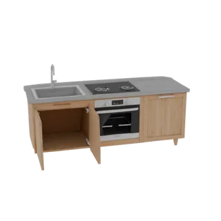 Kitchen Unit: Base Cabinets with Sink, Hob, and Oven