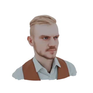 3D render of a modern man bust wearing a light shirt and brown vest, with blonde hair