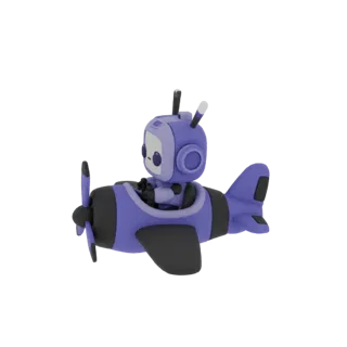 Purple Robot Pilot in a Biplane