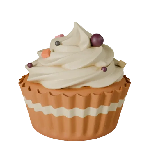 Bakery Cupcake Stylized 3D model, stylized isometric render, showing cream, sweet food silhouette.
