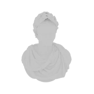 3D model render of a white marble bust of a Roman Emperor wearing a laurel wreath, facing forward.