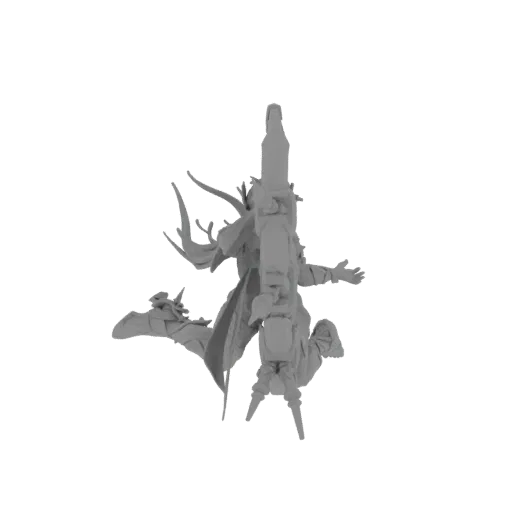 Top-down view of a detailed 3D model of a sci-fi warrior in futuristic armor, holding a glowing energy sword.