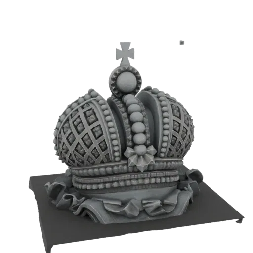 Un modello 3D dettagliato di una maestosa Corona Imperiale, reso con una texture simile alla pietra, con perline intricate e
