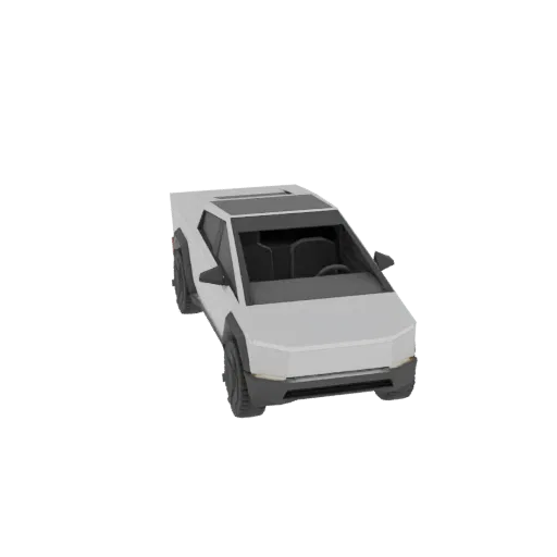 A low-poly 3D model of a white Tesla Cybertruck, viewed from a three-quarter front angle against a white background.