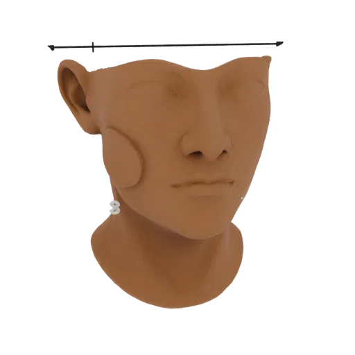 3D model of a face sculpture with a cheek cutout, in a clay sculpture style, on a black background.
