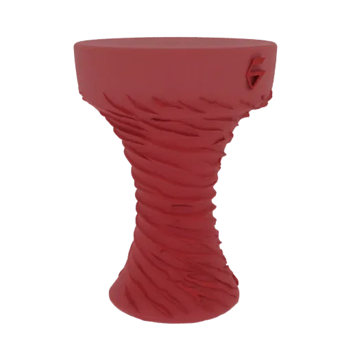 3D model of a red tornado-shaped trophy with a swirling texture and a prominent emblem on the rim, set against a white backgr