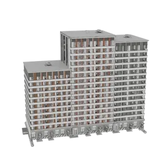 Modern Apartment Building with L-Shaped Wings