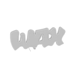 مجسم ثلاثي الأبعاد لكلمة 'WAX' بخط جرافيتي جريء وأنيق، معروض بلون رمادي فاتح على خلفية بيضاء.