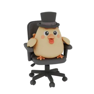 Chick in Top Hat on Office Chair, 3D Model