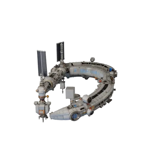 Modello 3D Corridoio Stazione Spaziale Profonda, vista tre quarti anteriore, viewport Unreal Engine, che mostra dettagli e sc