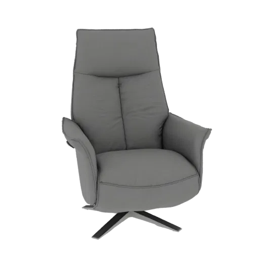 A 3D model of a modern grey swivel recliner chair with a high back and a metal star-shaped base, shown against a white backgr