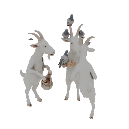 Three Goats and Pigeons Figurine