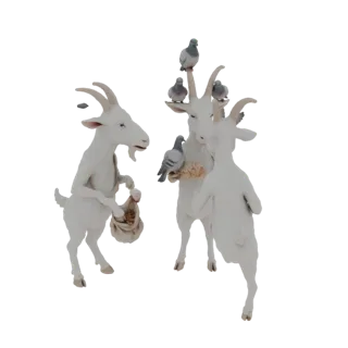 Three Goats and Pigeons Figurine