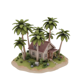 Cartoon Island with House and Palms