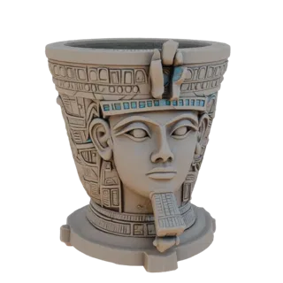 Modelo 3D de vaso de flores em forma de cabeça de faraó do antigo Egito com detalhado adorno de cabeça nemes e ornamentos