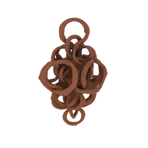 A 3D render of a tangled mass of brown, worm-like shapes coiled together against a black background.