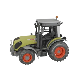 3D model of a Claas Arion 400 Series tractor, viewed from a three-quarter front angle, against a white background.