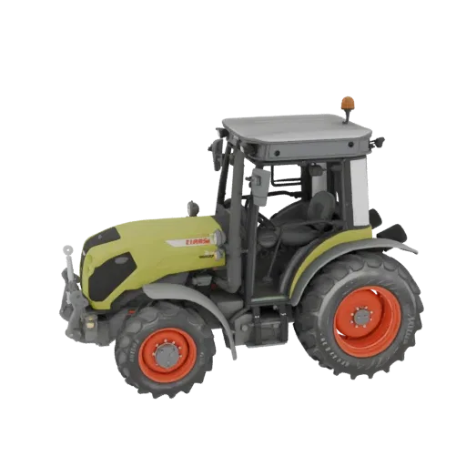 3D model of a Claas Arion 400 Series tractor, viewed from a three-quarter front angle, against a white background.