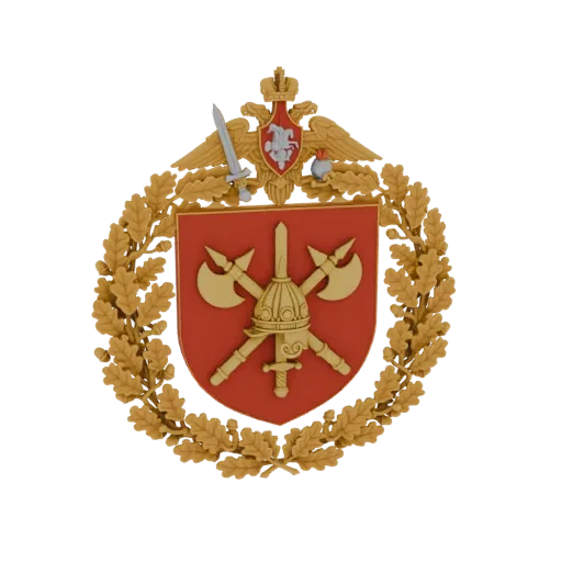 3D model of the Russian Federation Ministry of Defense emblem, showing a double-headed eagle, a shield with Saint George, and