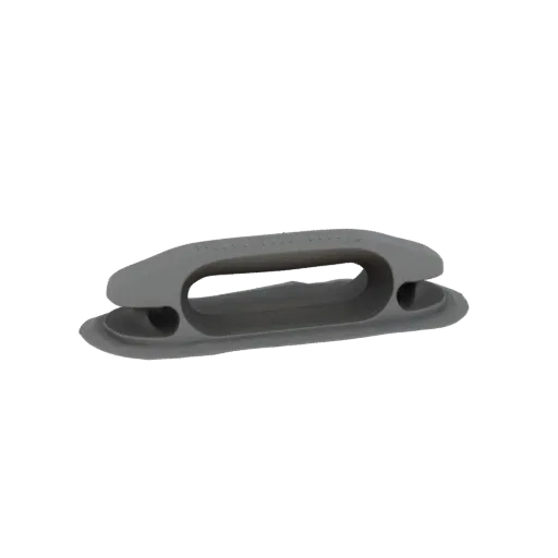 3D model render of a grey inflatable boat handle with a wide grip and integrated base.