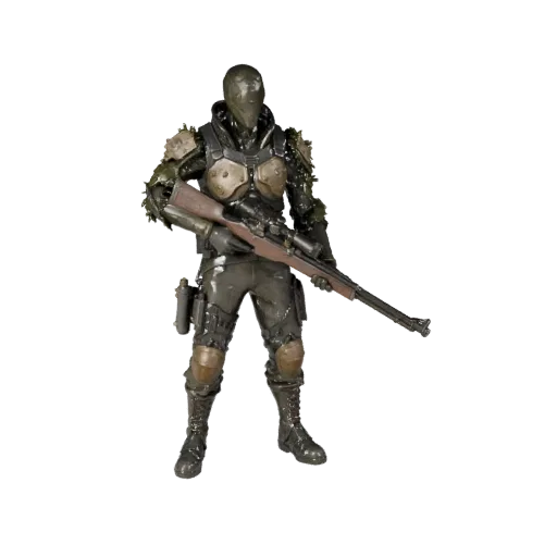 Personnage 3D de sniper ennemi de science-fiction, vue du moteur, atout prêt pour l'animation avec pose debout ; fusil, lunet